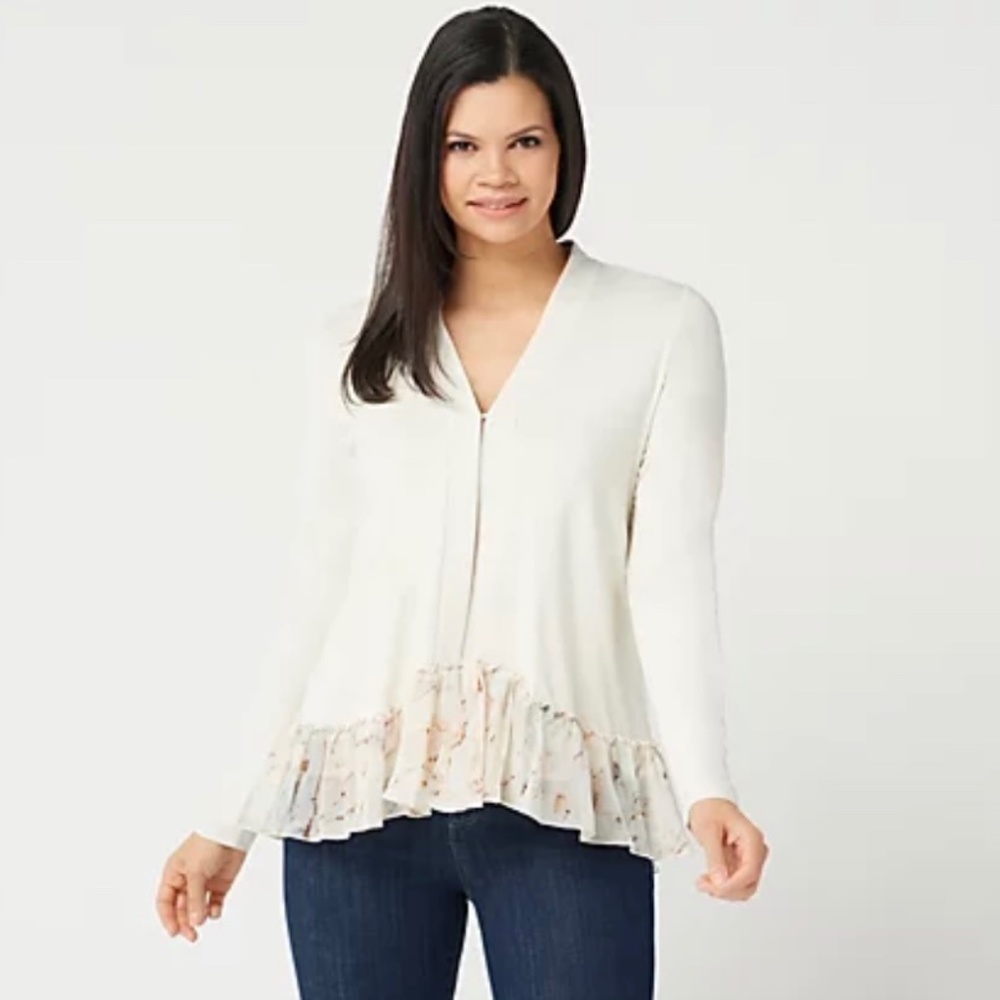 Rayon 230 Cardigan with Printed Trim